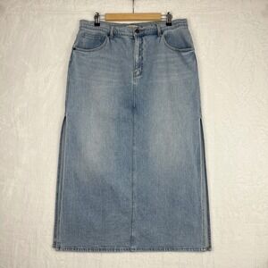 Oliver Logan‎ Dylan Mid Rise Maxi Denim Skirt Side Slits Sz 34 Light Wash Blue